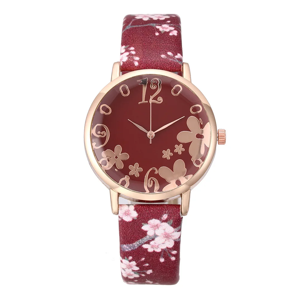 Распродажа женские кварцевые часы цвета розового золота с цветочным узором