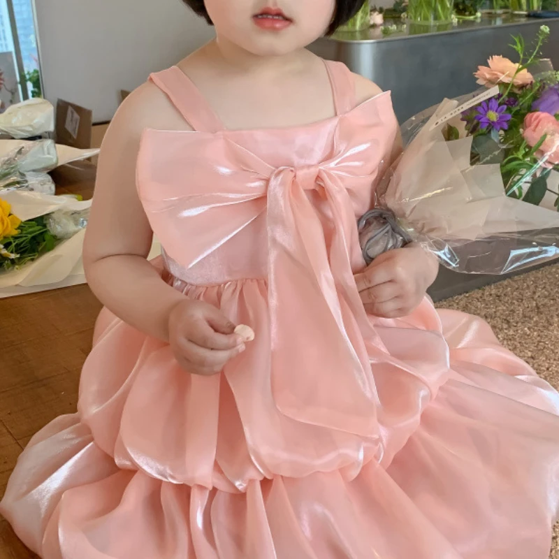 

HoneyCherry Girl Camisole dress 2022 Summer New Bow Tutu dress Girl Baby Pumpkin dress girls clothes kids dresses for girls