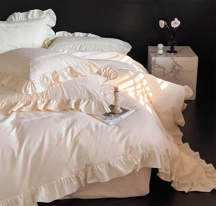 Комплект постельного белья милой принцессы из чистого розового бежевого