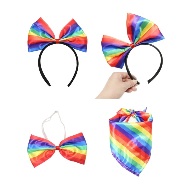 

Adult Rainbow Color Bowtie Headscarf Bowknot Shape Headband Carnivals Party Festival Hair Hoop for Couple Headpiece