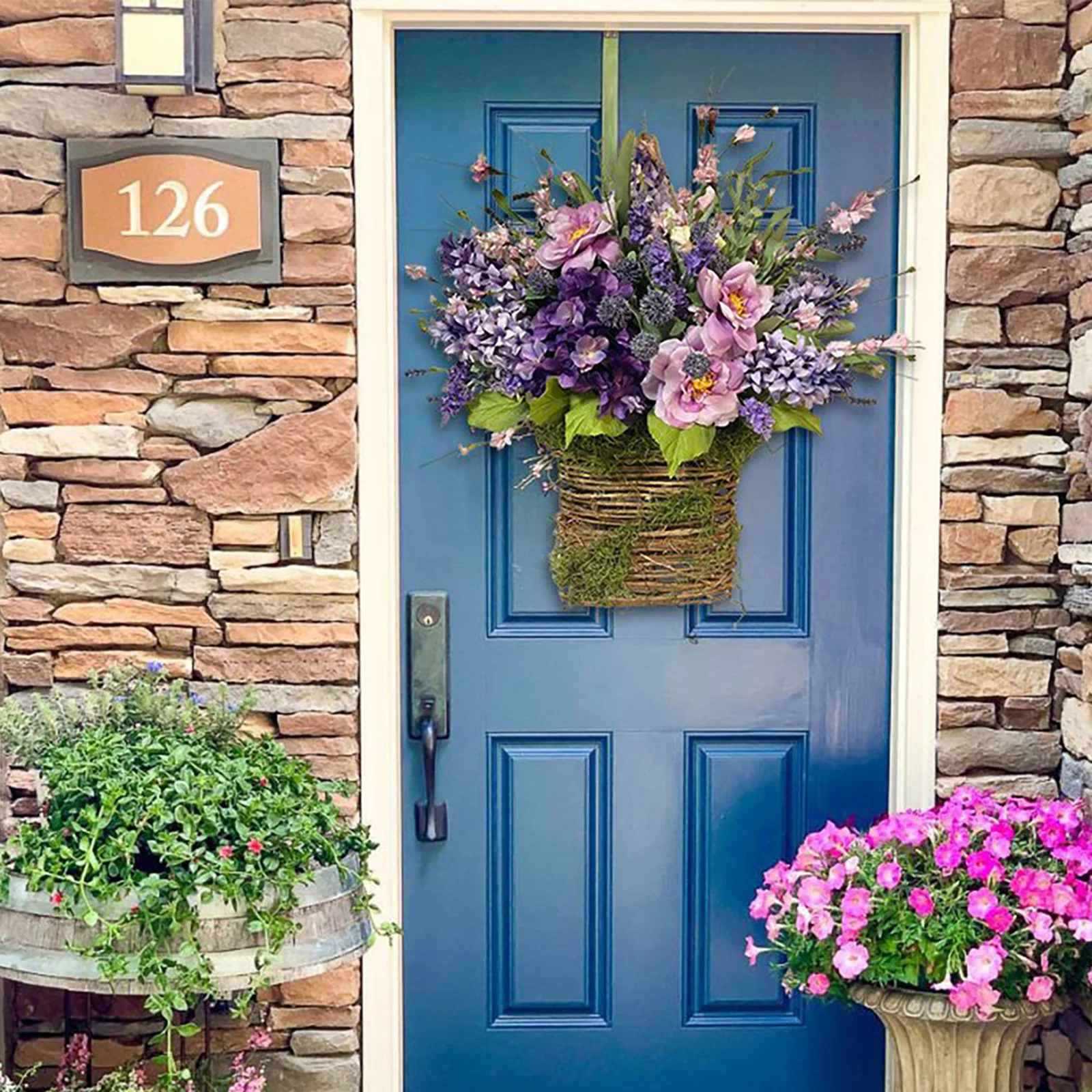 

Lavender Wreaths for Front Door Spring Door Wreath Farmhouse Wreath Spring Door Decor Flower Lavender With Baskets Spring Wreath