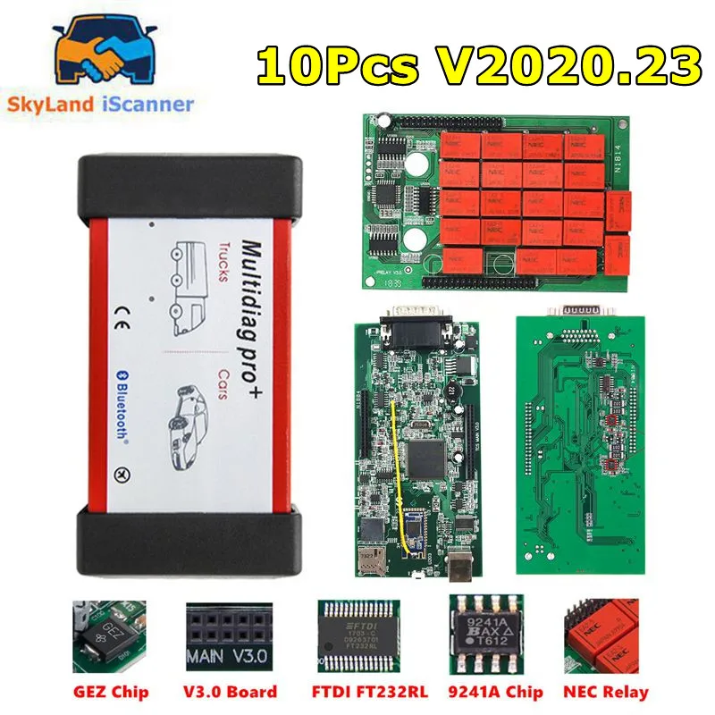 10 шт./лот Multidiag Pro + 2017.R3 BT USB V3.0 двойная зеленая печатная плата TCS PRO NEC Реле DS150