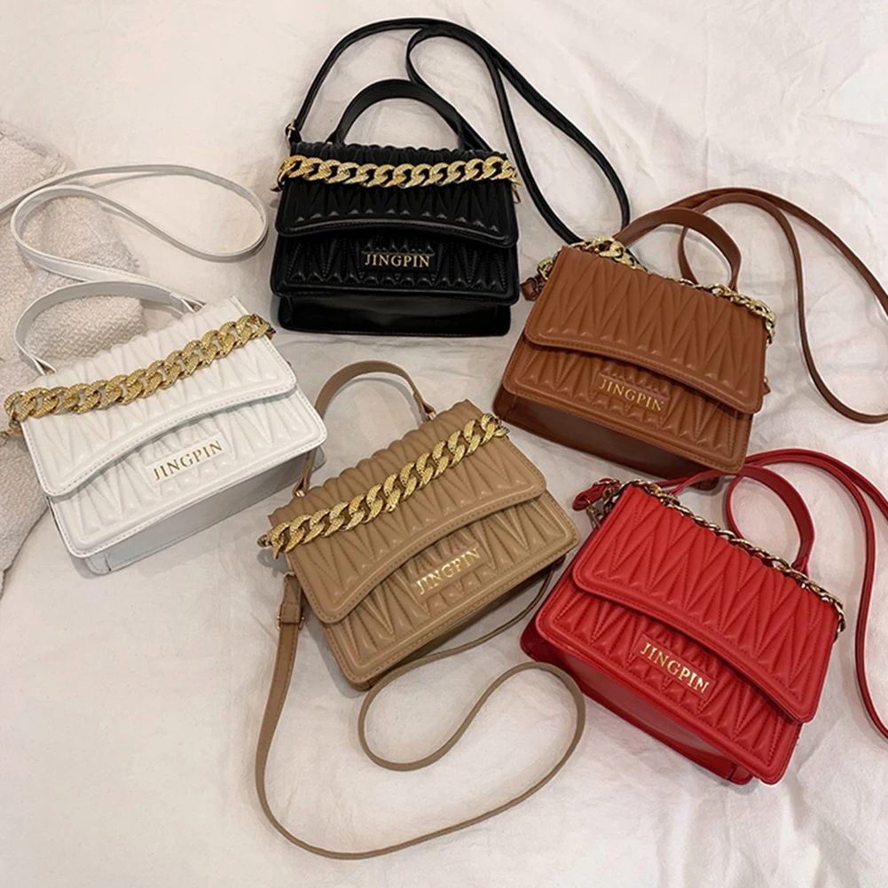 

Женская модная сумка Mssenger из искусственной кожи с металлической цепочкой, Женская Повседневная маленькая сумка через плечо с клапаном