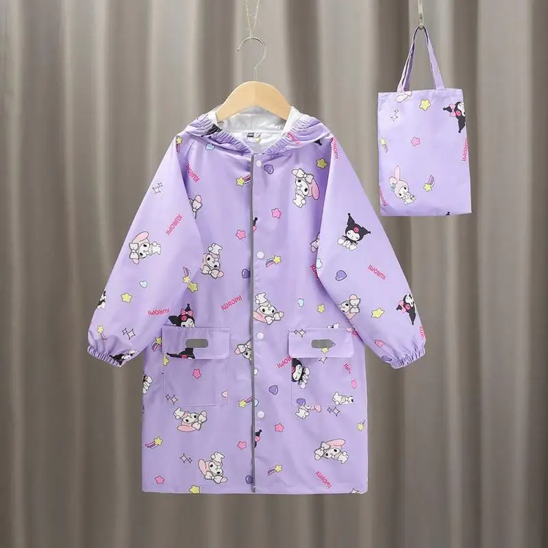 

Kawaii Sanrios Hello Kitty My Melody Kuromi Parent-Child Raincoat Male and Female Pupils Long Cute Cartoon Waterproof Rain Cape