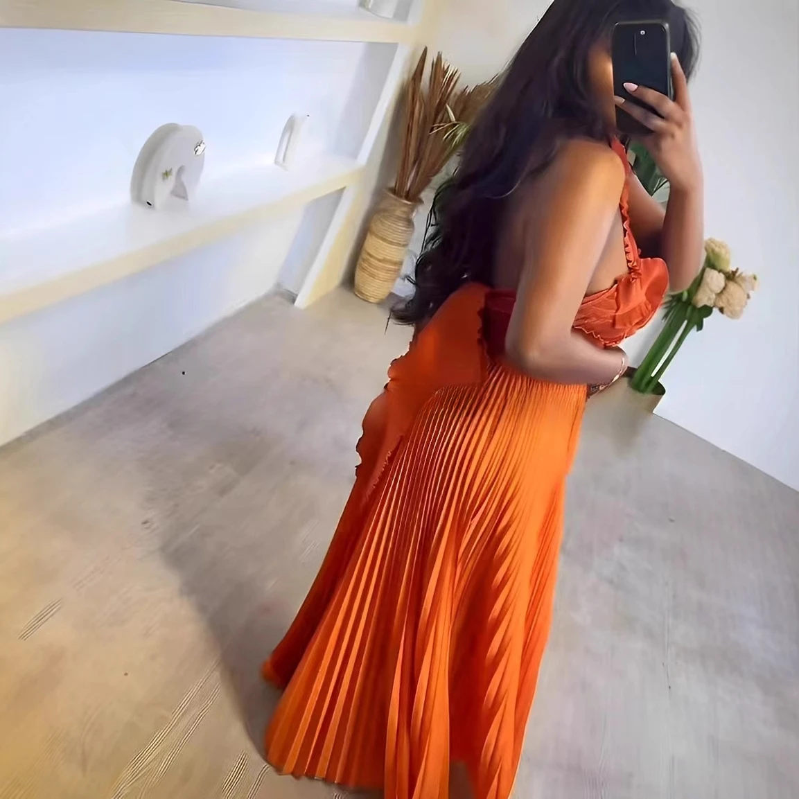 Женский комплект из двух предметов плиссированный топ с V-образным вырезом и юбка