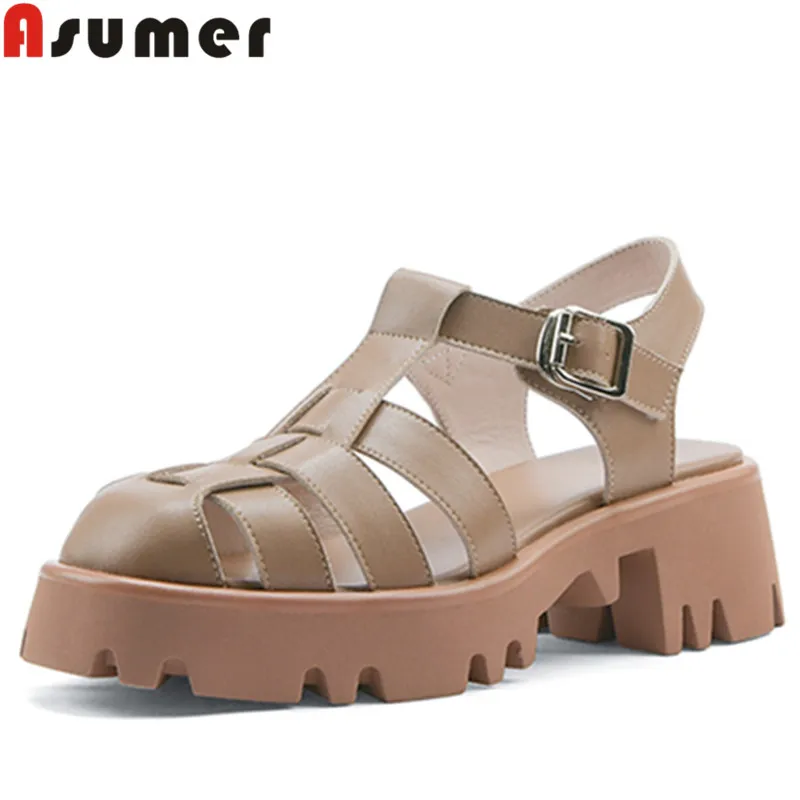 Женские сандалии-гладиаторы ASUMER из натуральной кожи босоножки на платформе