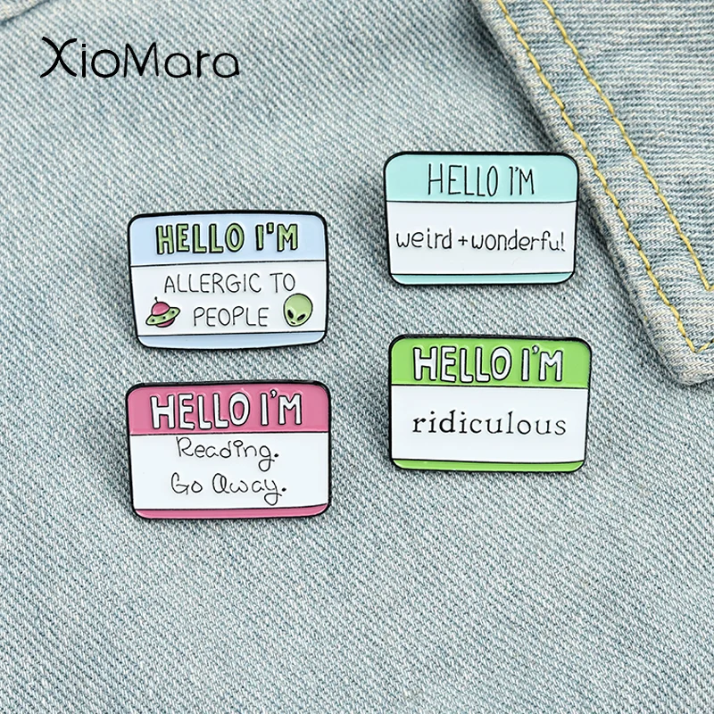 

4 Styles Dialogue Quote Enamel Pins Cartoon Hello Alien Metal Brooch Lapel Bag Clothes Badge Jewelry Gift for Friends Wholesale