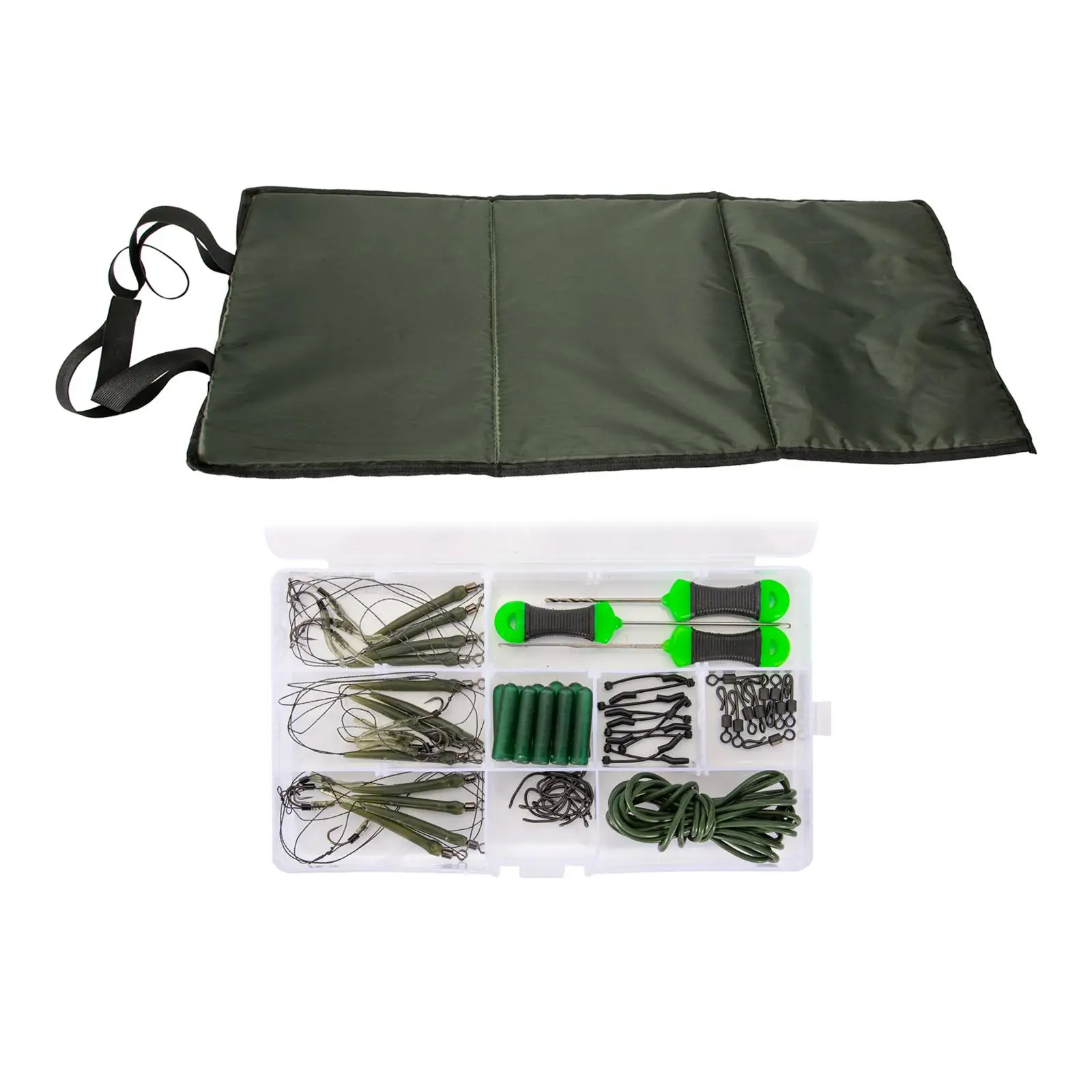 

Foldable Fish Landing Mat Carp Fishing Tackle Kit with Storage Box Swivels Tube Sleeves Hair Rigs Fish Gear Equipment Supplies