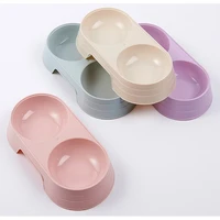 macaron color double bowl pet feeder small dog pet cat plastic drinking tray feeding and drinking dual use bowl pet supplies