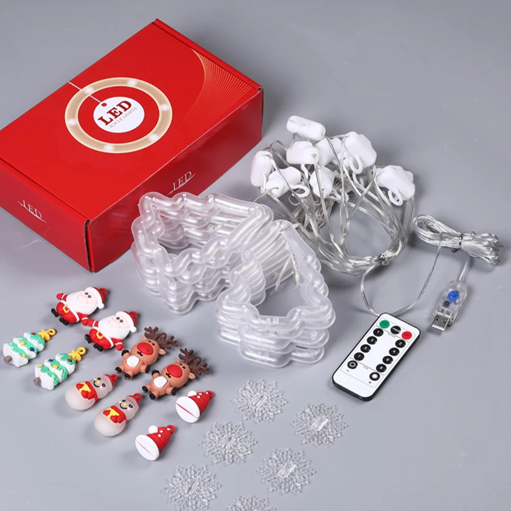

Рождественская Декоративная гирлянда с дистанционным управлением, 8 режимов, теплый белый свет, питание от USB, водонепроницаемая оконная шт...