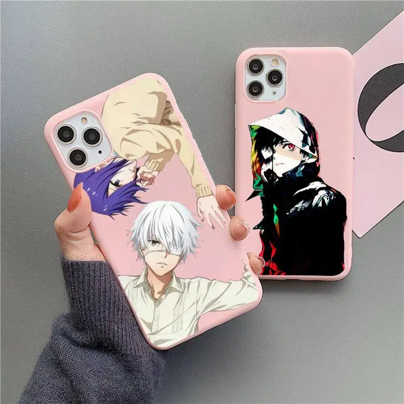 

Anime Tokyo Ghoul Kaneki Touka Phone Case For iphone13 12 11Pro Max Mini XS 8 7 6 6S Plus X SE20 XR Matte Candy Pink Silicone