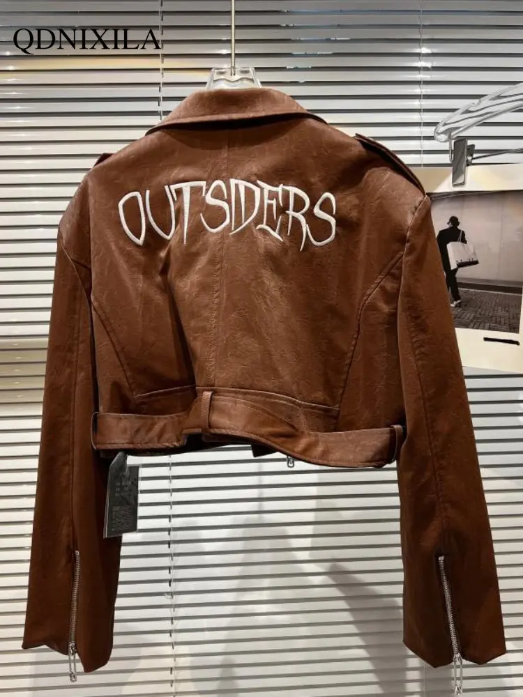 Women's Moto Biker Zipper Jacket Y2k Street Spicy Girl PU Leather Jacket Short 2023 Spring Jacket Women New Outerwear Top Women