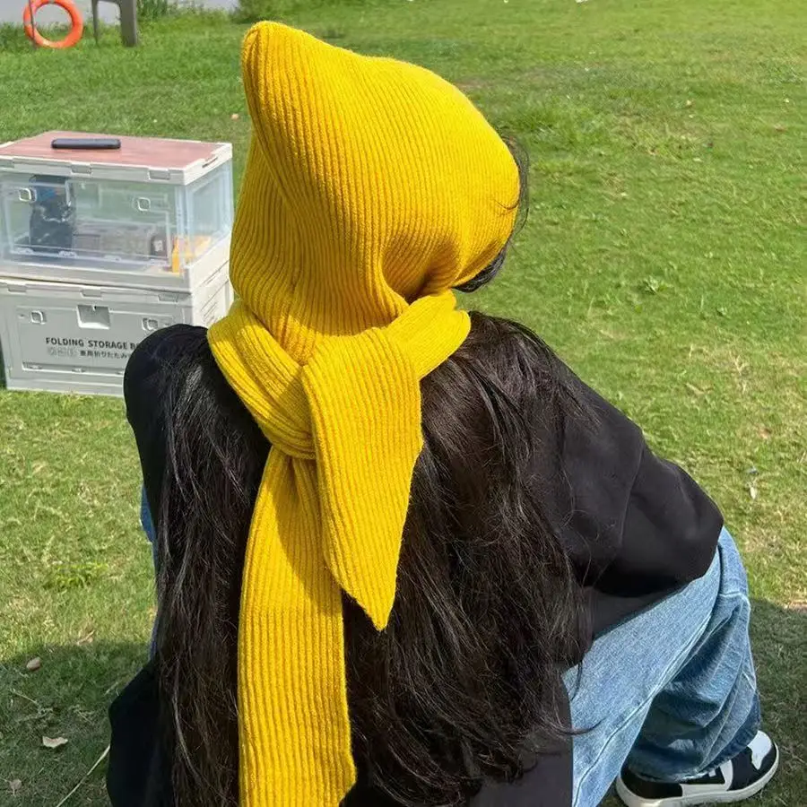 Новая мода вязаный капюшон шаль осень зима теплый шарф шапка для женщин