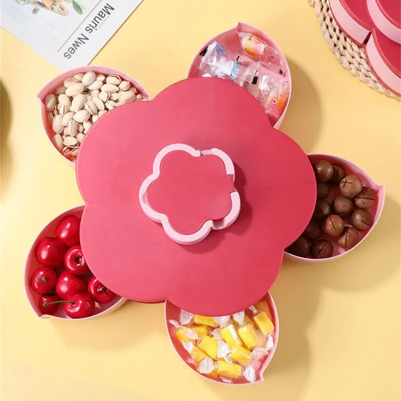 

Креативная вращающаяся лепестковая тарелка для конфет, домашняя разделенная двухслойная подставка для фруктов, предметы питания для сушеных фруктов