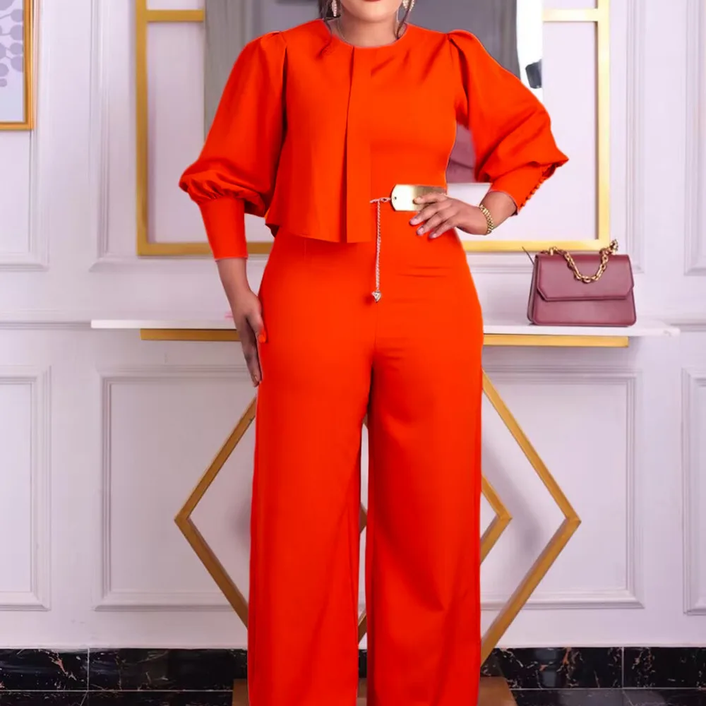 Women's Jumpsuit New 2023 Spring New Long-sleeved Casual Fashion Wide Leg Solid Color Large Elegant  Fit Jumpsuit With Belt