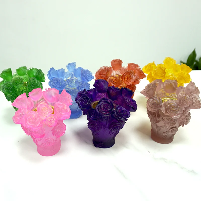 

Crystal Incense Burner Arabian Flower-Shaped Liuli Censer Burners Base Handicraft Ornaments for Home Decor Christmas Gifts 2021