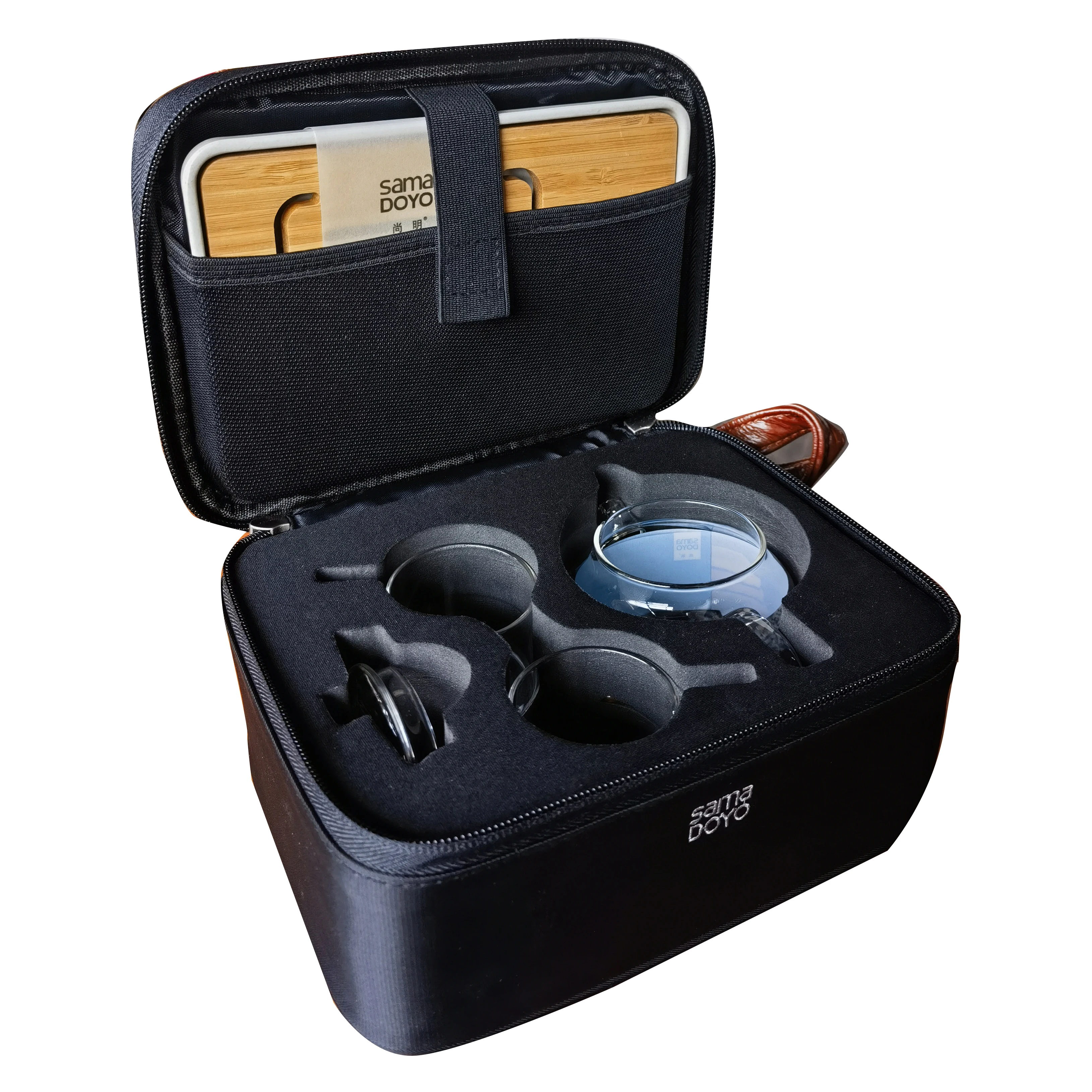 Samadoyo Термостойкий стеклянный чайный сервиз дорожный один горшок и две чашки 180