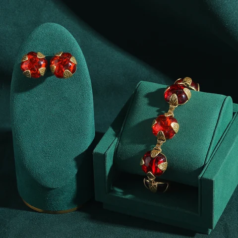 Сталаит винтажное стеклянное красное ожерелье, серьги, браслет, кольца