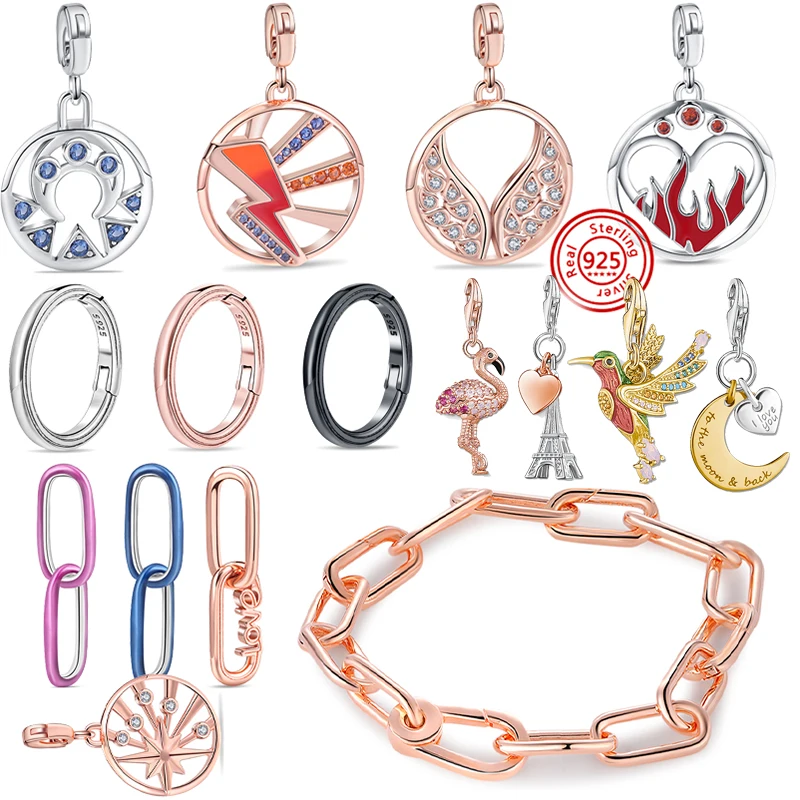 

ME Electric Claasic 925 Sterling Silver Bead Round Connector Charm Double Fit Original Pandora Me Link Chain Bracelet Jewelry
