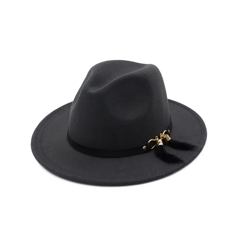 

Autumn Winter Women Men Wool Felt Trilby Fedora Hat With Belt Feather Vintage Panama Cap Wide Flat Brim Jazz Cap For Party