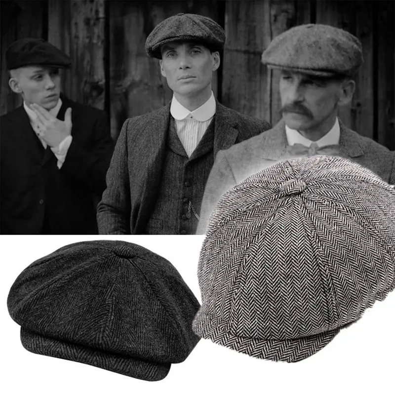 

Men Peaky Blinders Season6 Cosplay Tommy Shelby Plain 8 Panel Berets Hat Vintage Octagon Cap Newsboy Cap Baker Boy Baseball Prop