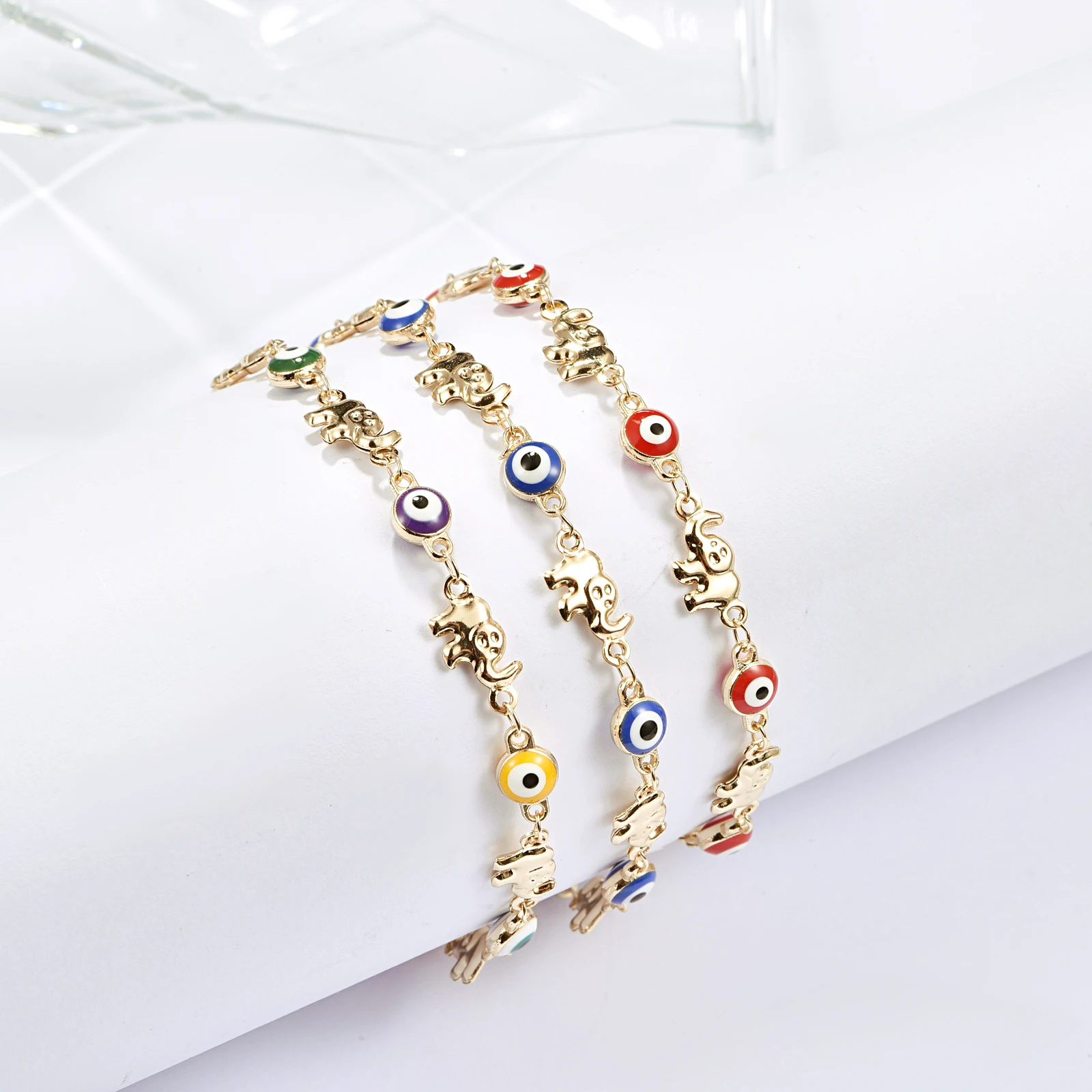 

LUALA медное покрытие 18K Золото цветной дьявольский глаз браслет Слон женский европейский и американский модный браслет