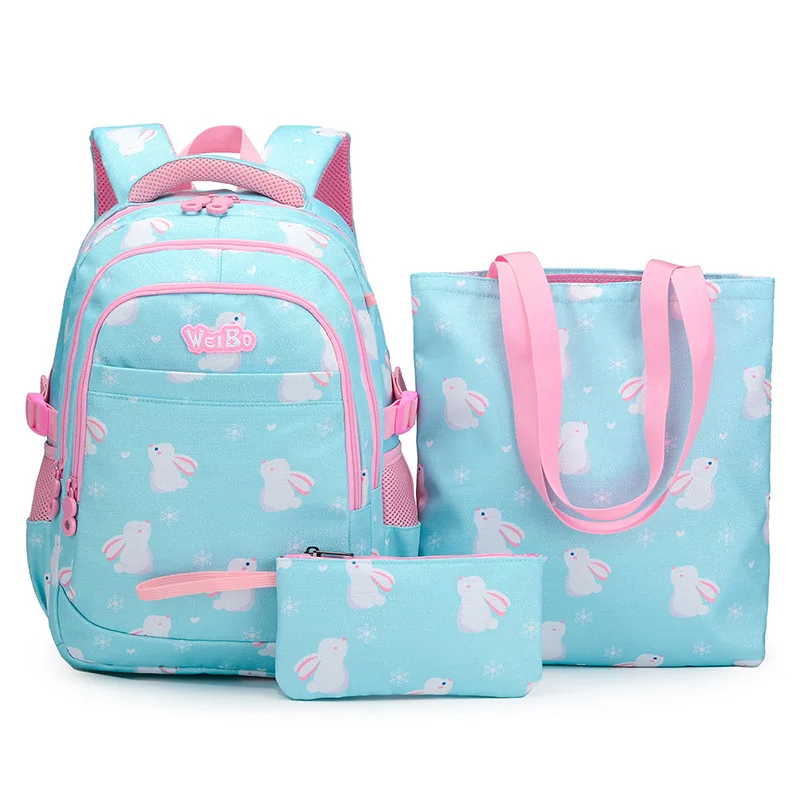 2023 New Summer Schoolbag Three Piece Book Bag Korean Fashion Academy Style Backpack Cute Cartoon Print Book Bag Handbag