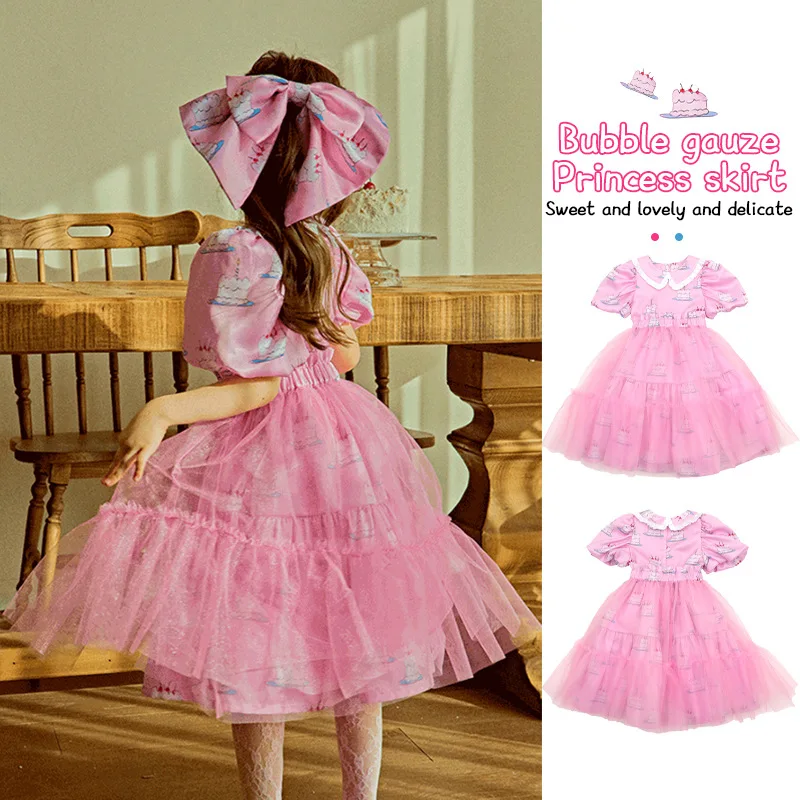 

Платье для девочек, Новинка весна-лето 2023, розовые платья-пончо в стиле "Лолита" с рукавами-фонариками, милая детская одежда