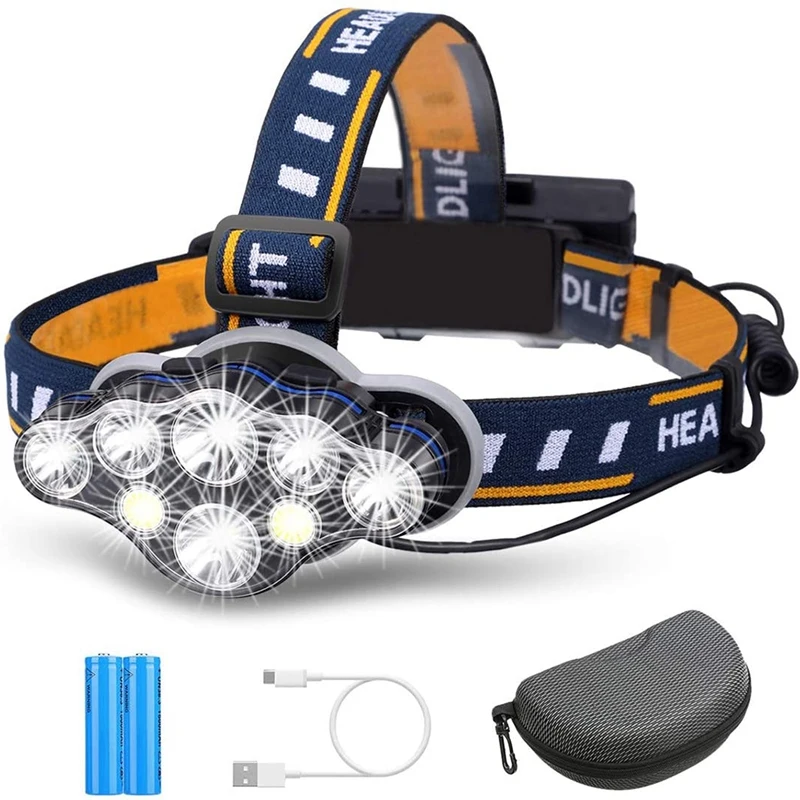 

Rechargeable Headlamp,8 LED Headlamp Flashlight 13000 Lumens 8 Modes With USB Cable,Waterproof LED Head Torch Head Light