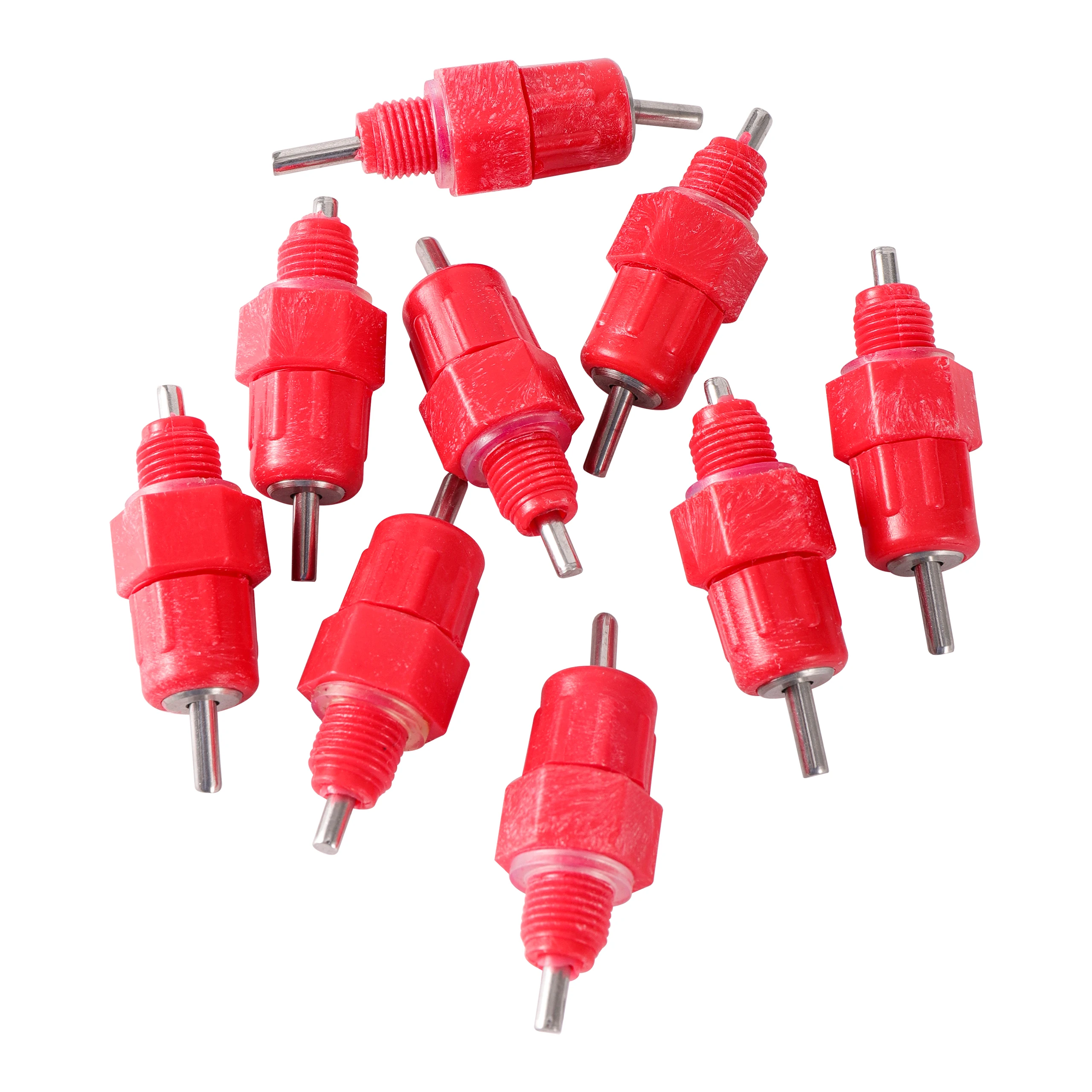 

50 Pcs 8mm Thread Red Chicken Nipple drinkers Poultry Chicken Waterer Spring Type Drinking Fountain Farm Feeding Equipment