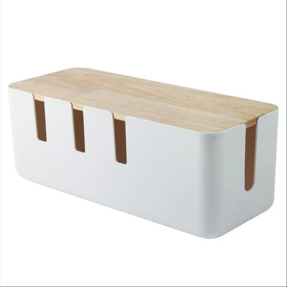 

Wire Storage Box With Wooden Cover For Socket Cord Safe Cooling Heat Dissipation Cable Storage Finishing Case Cable Storage Box