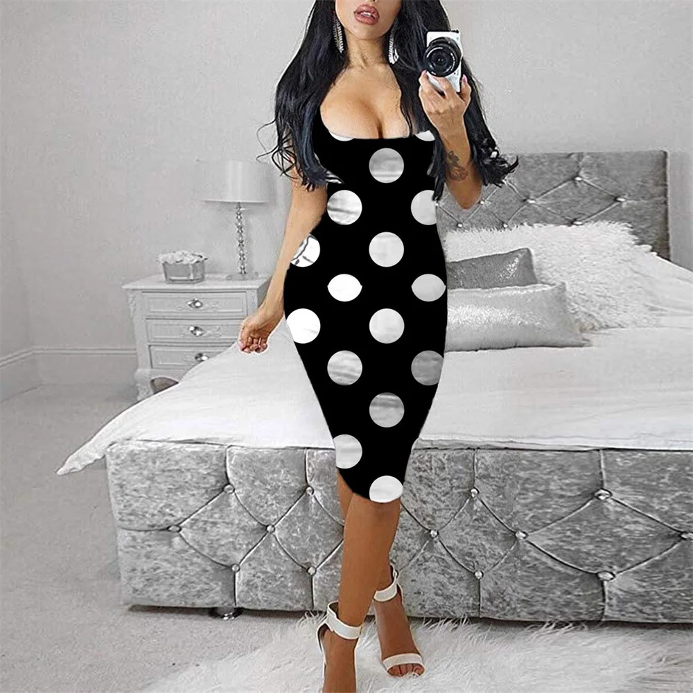 

Women 2022 Summer Sexy Backless Suspenders Dress Polka Dots Printed Casual Party Package Hip Elastic Tight Dress Elegant Dresses