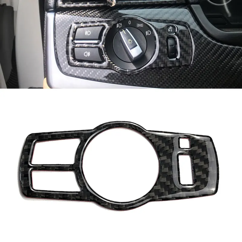 Купи Car Headlight Switch Button Cover Trim Real Carbon Fiber Interior Sticker for BMW F10 F07 F01 F25 F26 X3 X4 2011-2016 за 359 рублей в магазине AliExpress