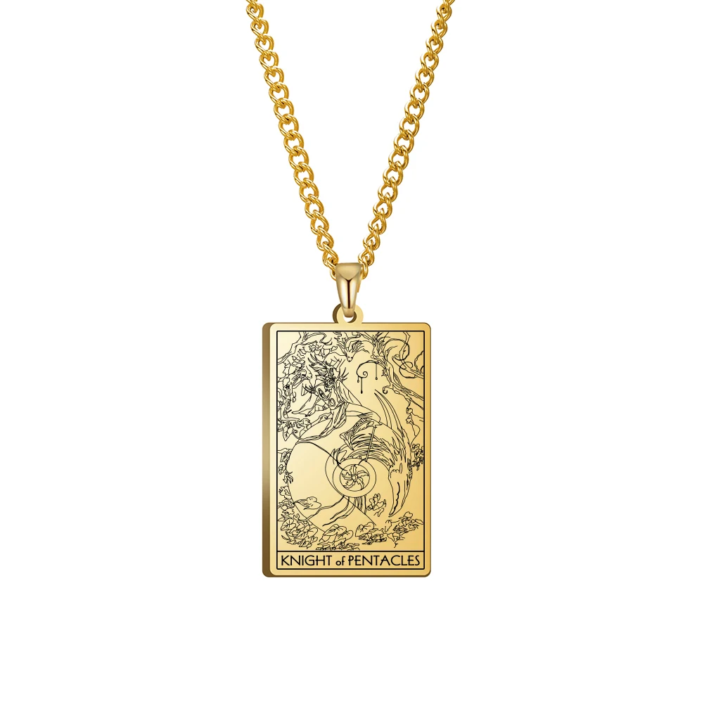 

Xincong Stainless Steel Jewelry 3 Colors Black Color Gold Color Steel Color 24x40mm Tarot Knight Of Pentacles Pendant Necklace