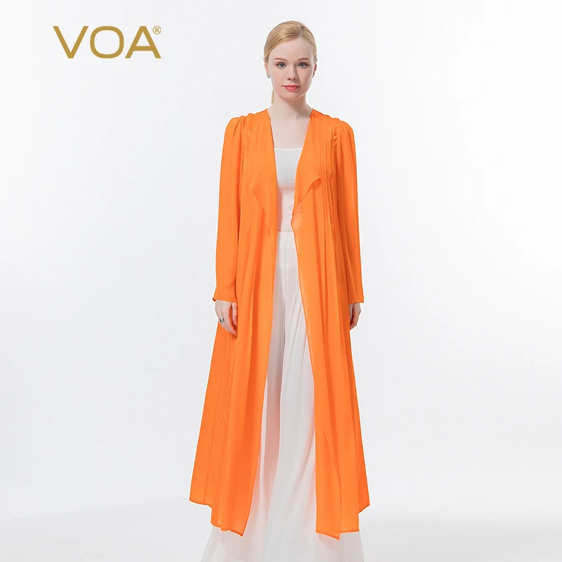 

VOA Silk Double-craft Jacquard Long Sleeve Cardigan Fold Georgette Bump Splicing Sunscreen Conditioning Shirt Windbreaker FE137