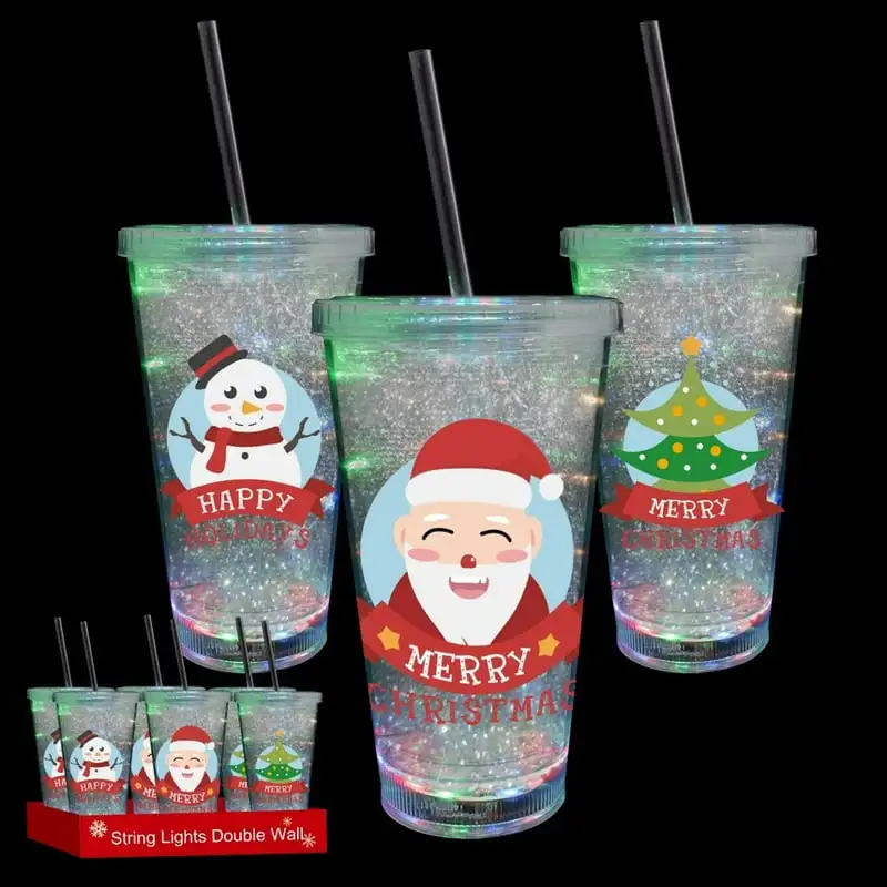 

String Lights Double Wall Tumbler W/Straw, W/Christmas Prints