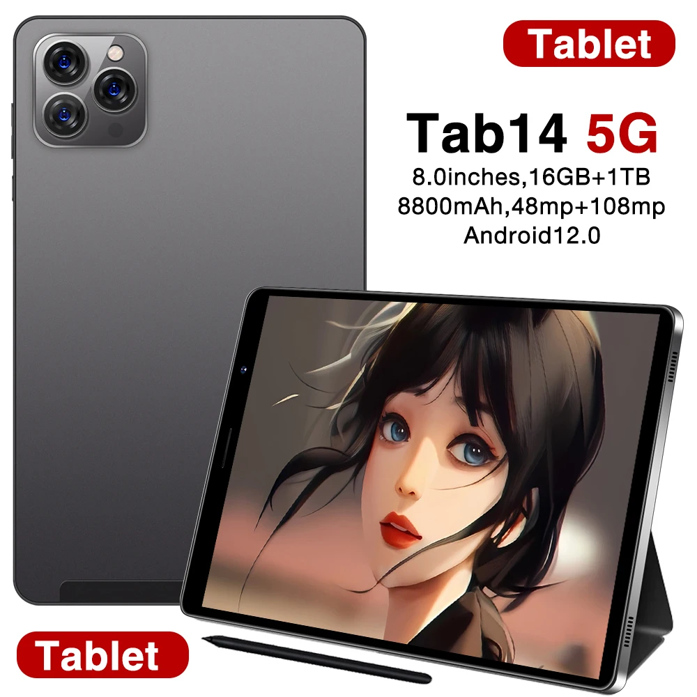 Оригинальная версия Tab14 8 дюймов Android 12 Bluetooth 16 ГБ 1 ТБ GPS WPS