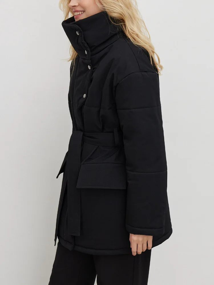 Winter Coat For Women 2022 Long Thick Warm Stand Collar Parkas Coat Lace Up Padded Jackets Female Casual Solid Loose Outwear