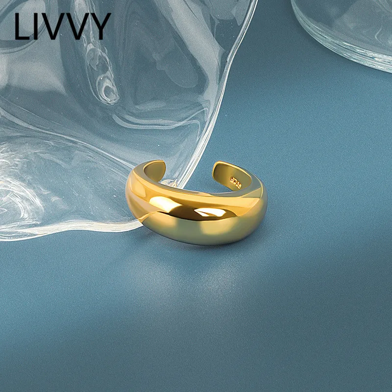 LIVVY Minimalist Silver Color Smooth Ppen Adjustable Ring Women Simple Trendy Party Jewelry Decoration Gifts |