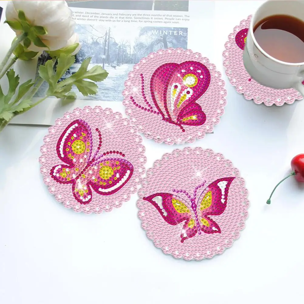 

8pcs Diy Butterfly Diamond Painting Coasters Heat Insulation Diamond Art Craft Supplies For Beginners Table Decoration Mats