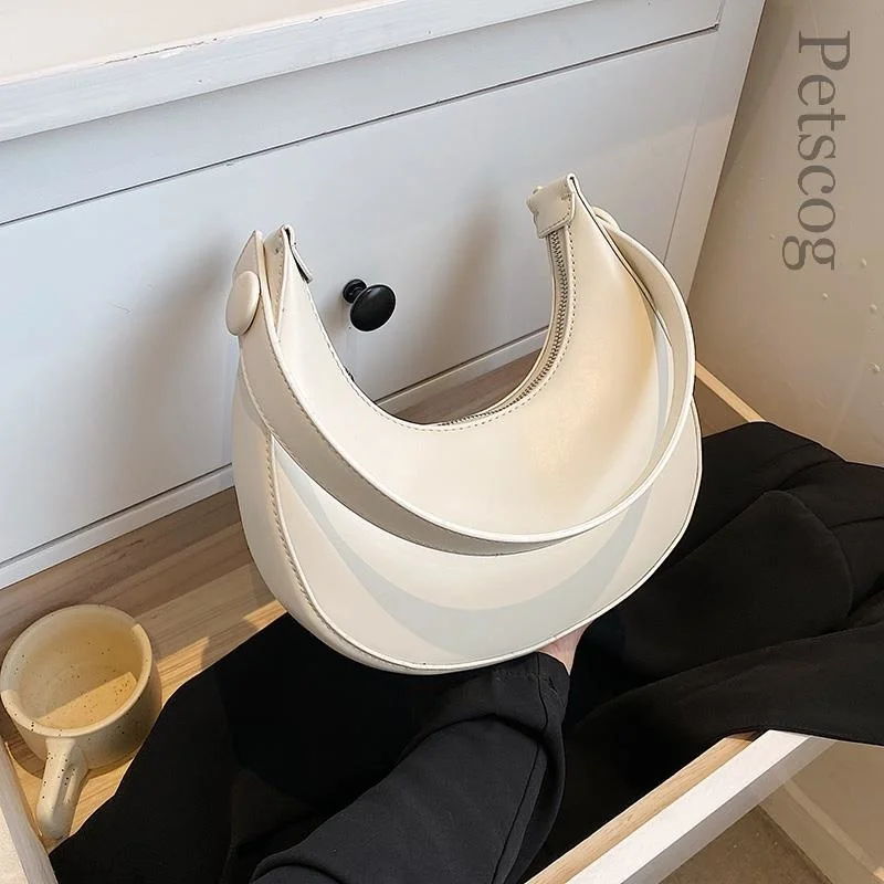 

Модные белые сумки на плечо для женщин, однотонная сумка из искусственной кожи в форме полумесяца 2023, дизайнерские женские сумки, женские сумки