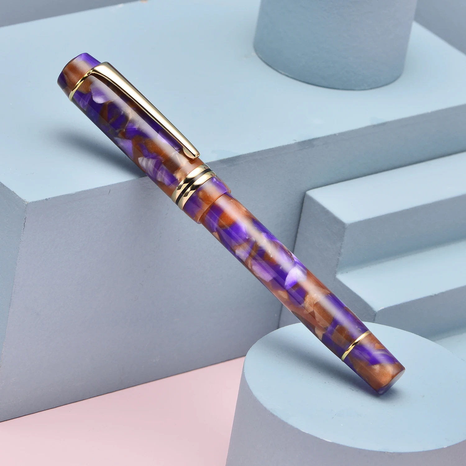 

Kaigelu 316A Celluloid Fountain Pen, Iridium EF/F/M Nib Beautiful Purple Brown Writing Ink Pen Office Business School Gift Pen