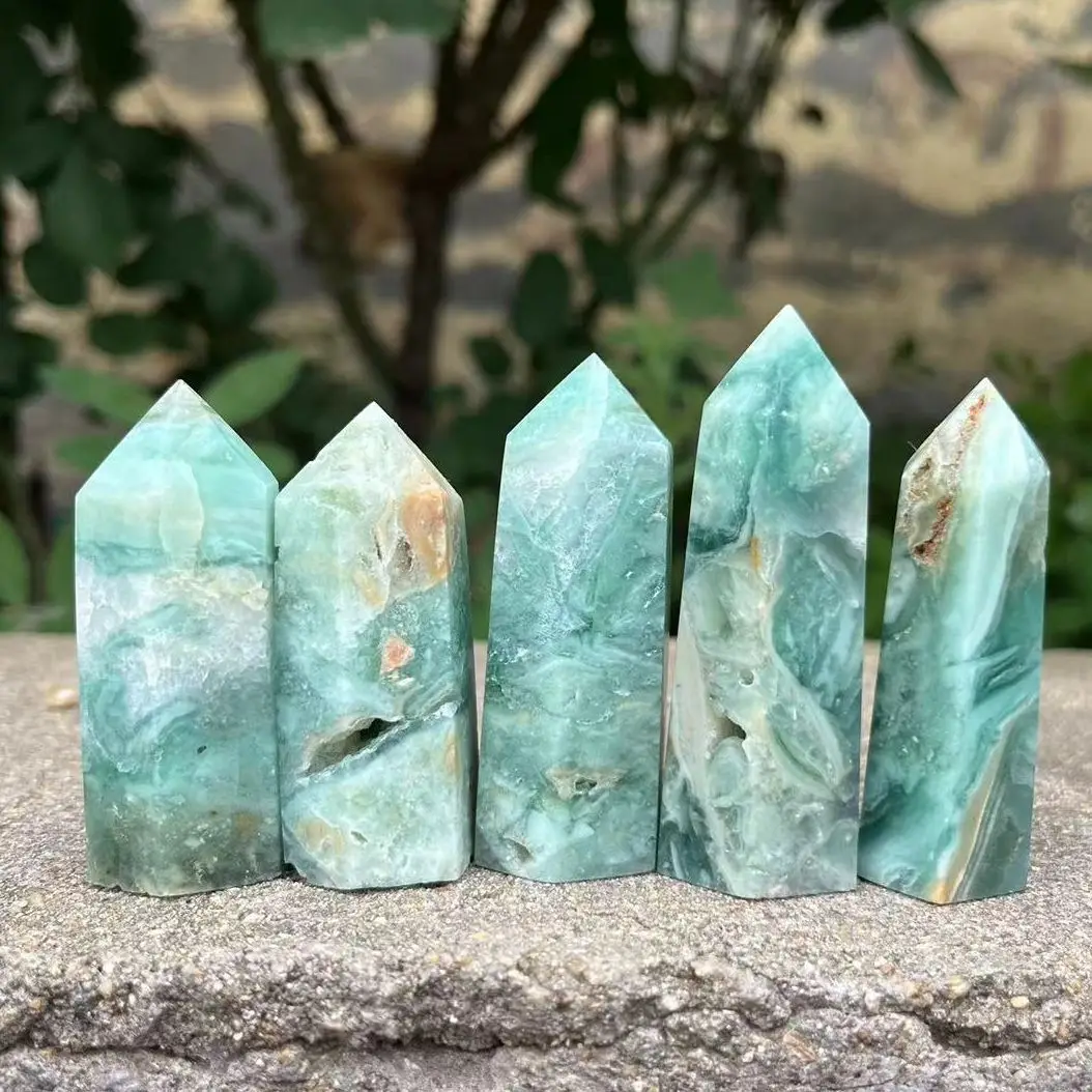 

40-60MM Natural Crystal Green Mineral Quartz Point For Home Decoration Reiki Healing Stone