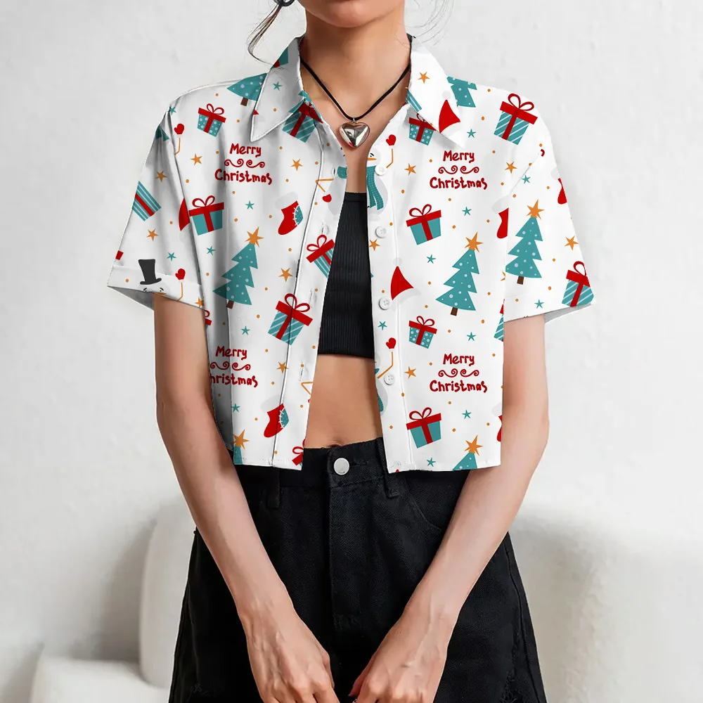 2025 рождественские женские рубашки с 3D принтом и открытым пупком топы короткими