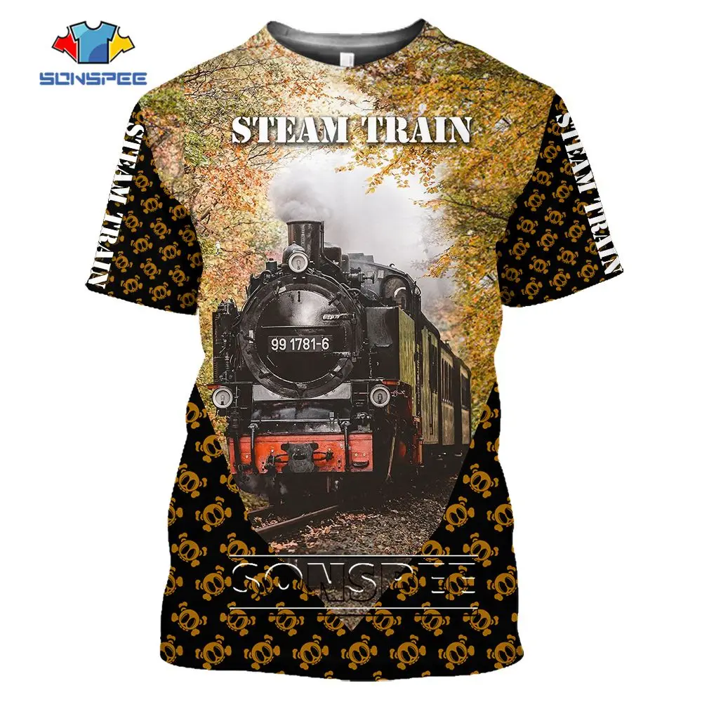 

SONSPEE Steam Train Pattern 3D Printed T-shirt Casual Youth Fitness Clothing Street Garment Summer Cool Short Sleeve Sportswear