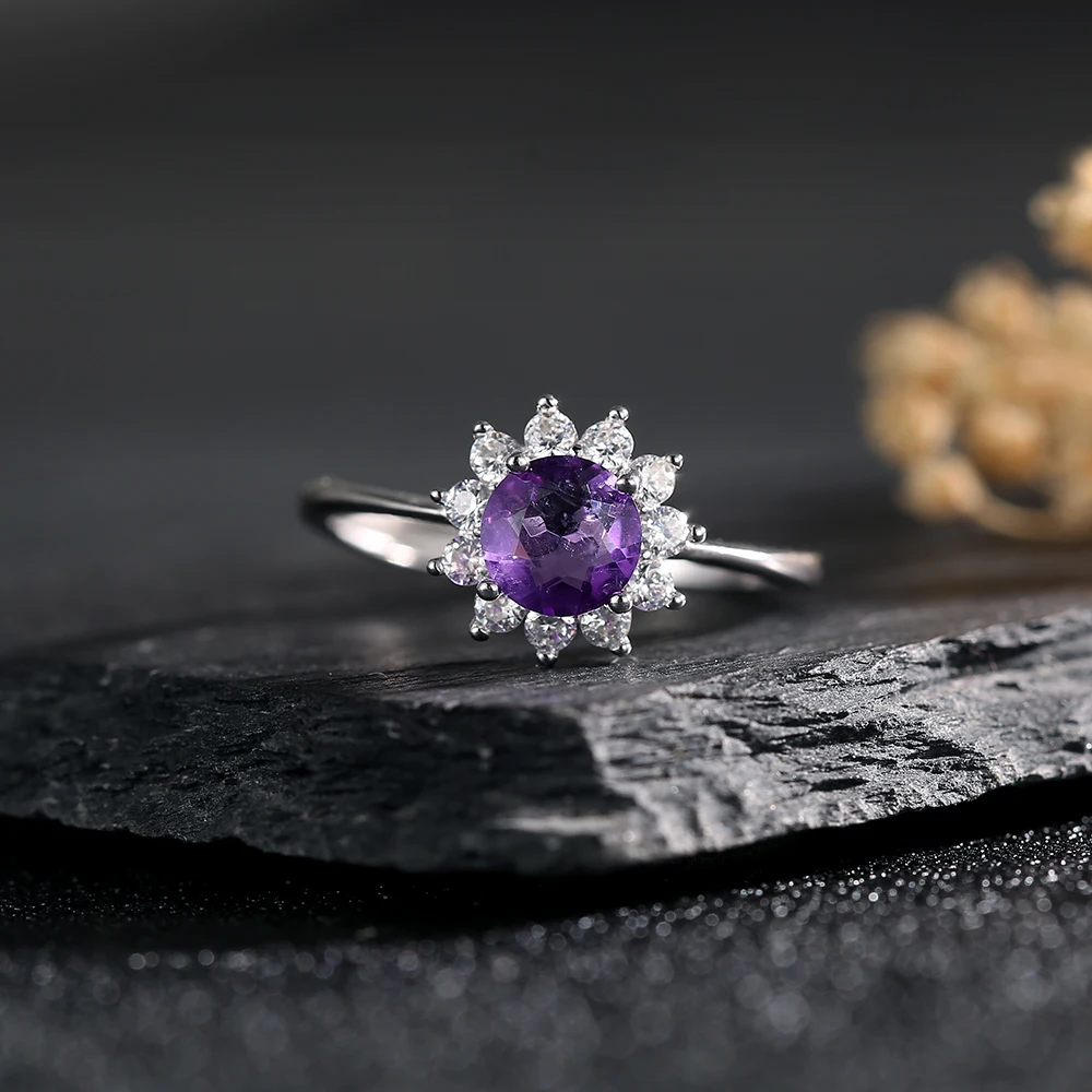 Натуральный аметист камень S925 серебряное кольцо для женщин обручальные кольца