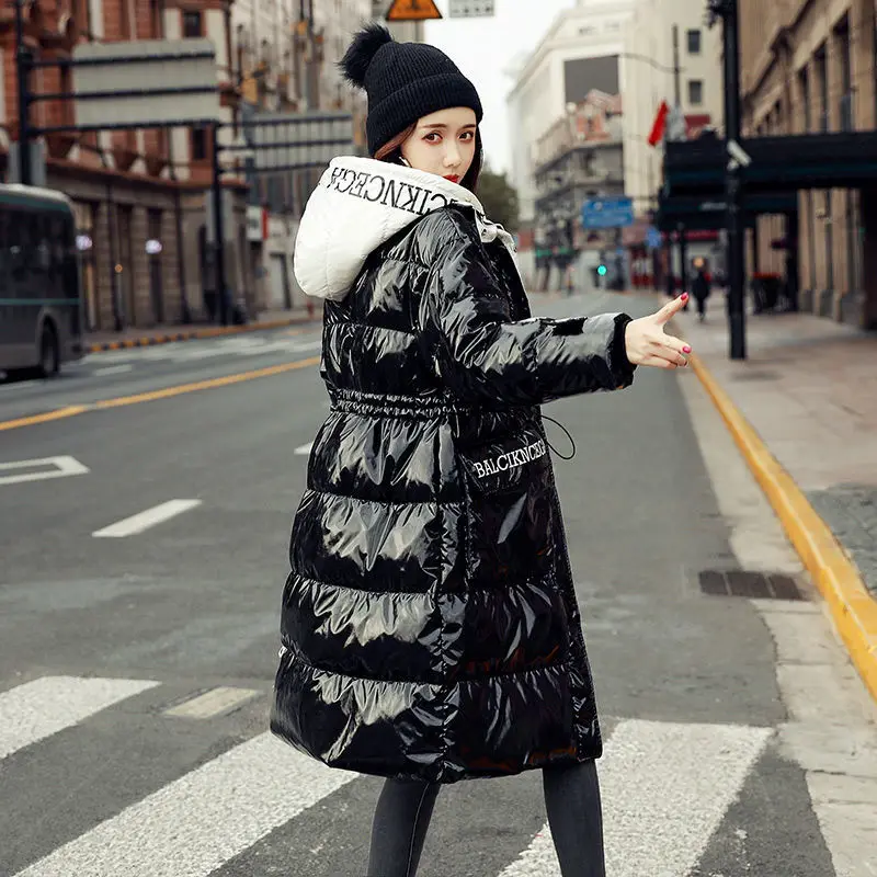 

Женское длинное пальто с капюшоном, черное пуховое пальто из хлопка, теплая верхняя одежда, зима 2023