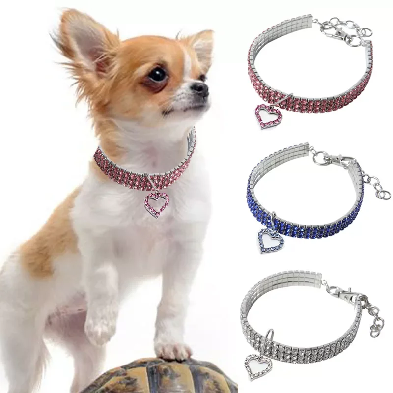 

New Exquisite Bling Crystal Dog Collar Heart shape Diamond Puppy Pet Shiny Full Rhinestone Necklace Collar Collars for Pet Dogs