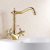 brass antique bathroom basin sink mix tap gold 360 swivel bathtub dual handles deck mounted basin sink mixer faucet