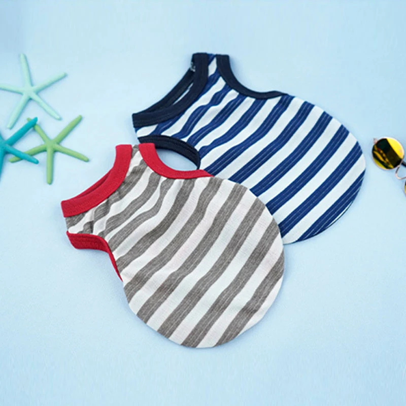 

Летняя одежда для собак, полосатые жилеты, Простая рубашка для собак, дышащая женская повседневная одежда для кошек, аксессуары для собак, п...